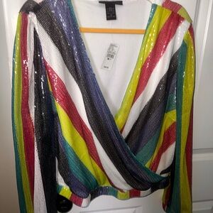 Sequin Faux Wrap Top